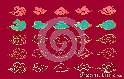 Asian cloud set vector illustration Vector Illustration