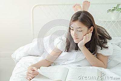 Asian concepts, learning and interest in reading. Stock Photo