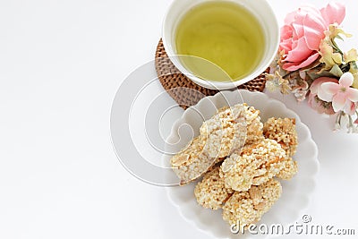 Asian confectionery, rice crackers on dish Stock Photo