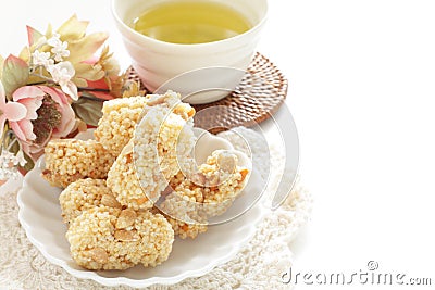 Asian confectionery, rice crackers on dish Stock Photo