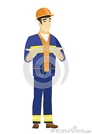 Asian confused builder shrugging shoulders Vector Illustration