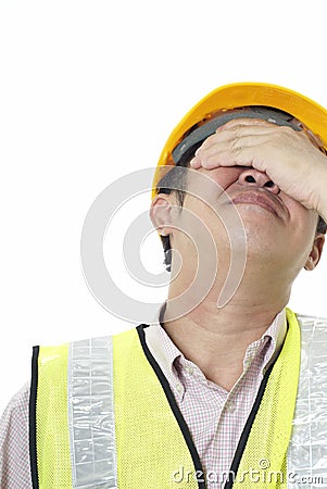 Asian construction contractor with regret Stock Photo