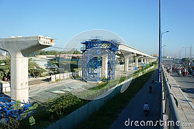 Asian construction work, overhead railway Editorial Stock Photo