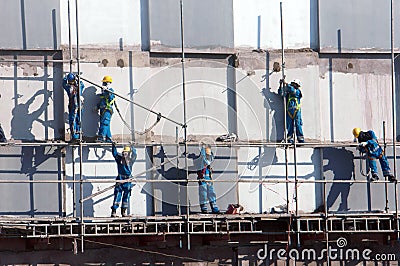 Asian construction worker scraffold, building site Editorial Stock Photo