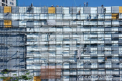 Asian construction worker scraffold, building site Editorial Stock Photo