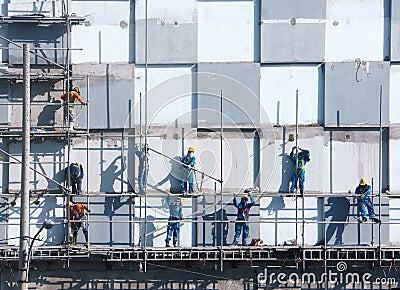 Asian construction worker scraffold, building site Editorial Stock Photo