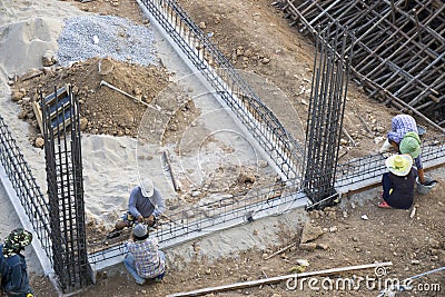 Asian construction workers are working on site work Editorial Stock Photo