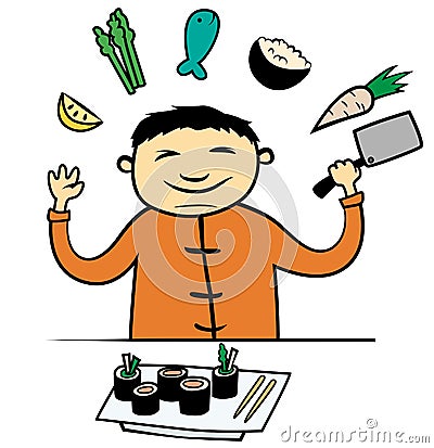 Asian cook or chef in restaurant Vector Illustration