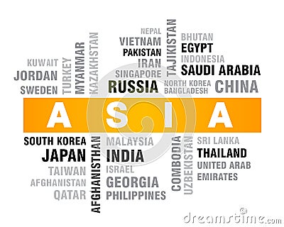 Asian countries word cloud vector illustration Cartoon Illustration