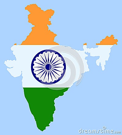 India Map and Indian Flag of Oriental Country Vector Illustration