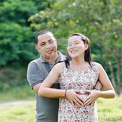 Asian Couple Expecting Pregnancy Portrait Stock Photo