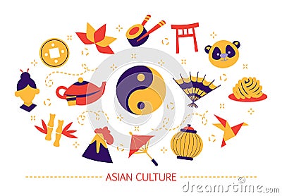 Asian culture concept. Japanese food, east tradition. Tea Vector Illustration