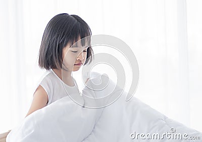 Little girl wake up in the morning Stock Photo