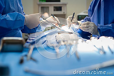 Asian doctor and an assistant in the operating room for surgical Stock Photo