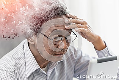 Asian elder lost memory from dementia or alzheimer Stock Photo