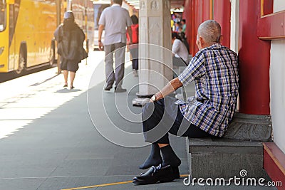 Asian elderly men sitting rest Editorial Stock Photo