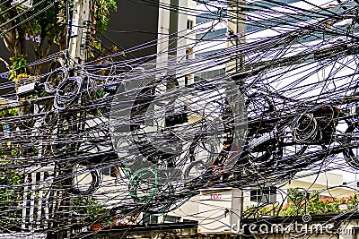 Asian electrical cables caos, Beautiful photo picture taken in thailand Editorial Stock Photo