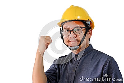 Asian engineers man fist Ready to fight Stock Photo