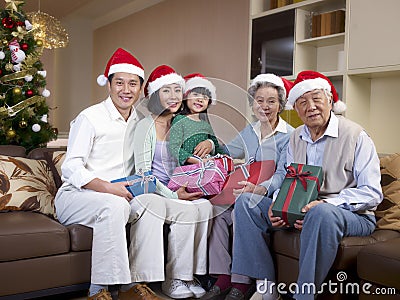 Asian family with christmas Hats Stock Photo