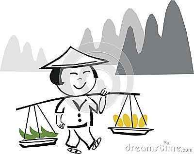 Asian farm worker cartoon Stock Photo