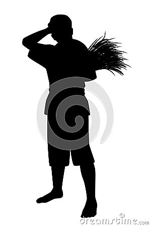 Asian farmer silhouette vector illustration Vector Illustration