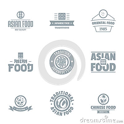 Asian fastfood logo set, simple style Vector Illustration