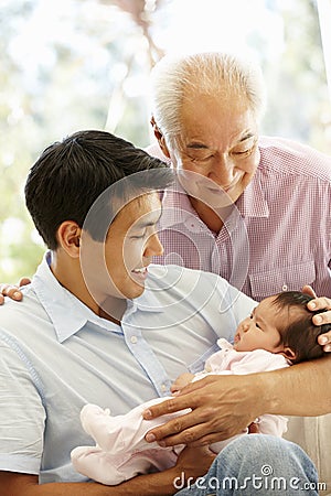 Asian father,son and granddaughter Stock Photo