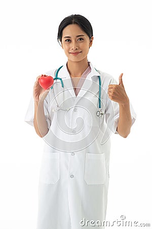 The Asian female doctor with uniform and stethoscope on neck Stock Photo