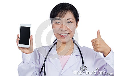 Asian female doctor using mobile phone Stock Photo