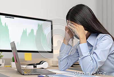 Asian female staffers are disappointed by the mistakes made Stock Photo