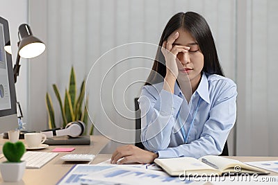 Asian female staffers are disappointed by the mistakes made Stock Photo