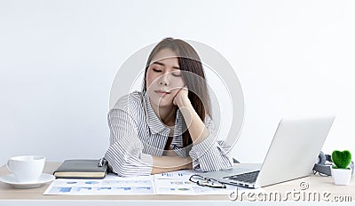 Asian female staffers are disappointed by the mistakes made,Despair or disappointment Stock Photo