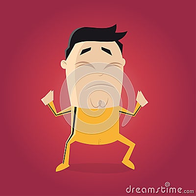 Asian fighter with yellow track suit cartoon clipart Vector Illustration