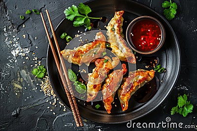 Asian food Gyoza or Jiaozi fried dumplings Stock Photo