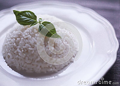 Asian Food Staple - Perfectly Cooked Fragrant Jasmine White Rice Stock Photo