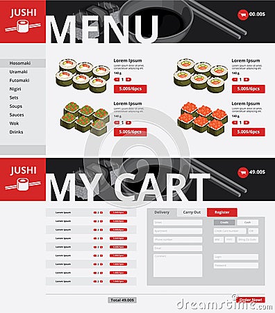 Asian Food Website Page Template Vector Illustration