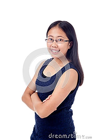 Asian Girl in Braces Striking a Pose Stock Photo