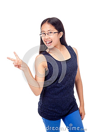 Asian Girl in Braces Striking a Pose Stock Photo