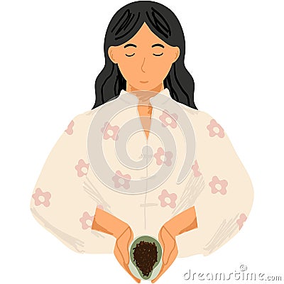 Asian girl brew japanese tea vector isolated icon Cartoon Illustration