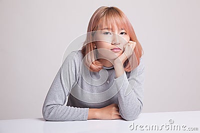 Asian girl is getting bore. Stock Photo