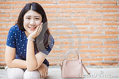 Asian girl happy teen healthy plump smiling lovely plus size Stock Photo