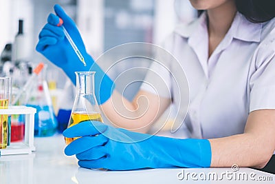 Asian girl students are doing science experiments in a science lab Stock Photo