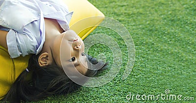 Asian girl thinking out of box find creative idea with reflex revert Stock Photo