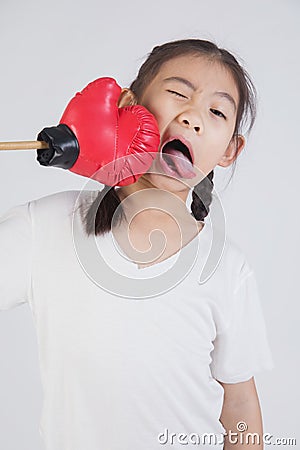 Asian girls studio portrait acting on your face . Stock Photo