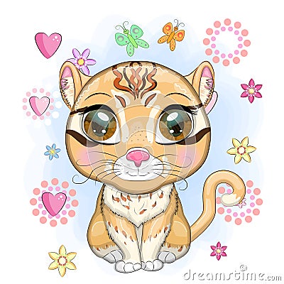 Asian golden cat with characteristic spots and colors Vector Illustration