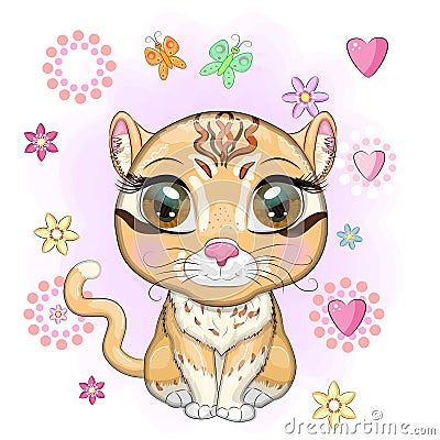 Asian golden cat with characteristic spots and colors Vector Illustration