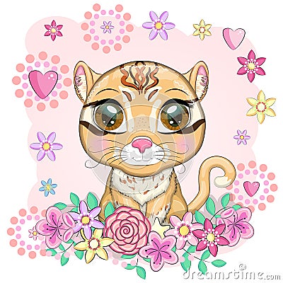 Asian golden cat with characteristic spots and colors Vector Illustration