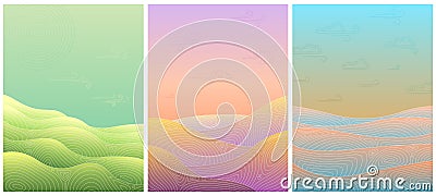 Asian gradient background. Blue abstract elegant waves. Simple art shapes, geometric line japanese posters. Modern Vector Illustration