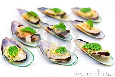 Asian green mussels Stock Photo