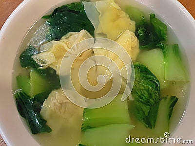 Asian Green vegetable with dumplings soup Stock Photo